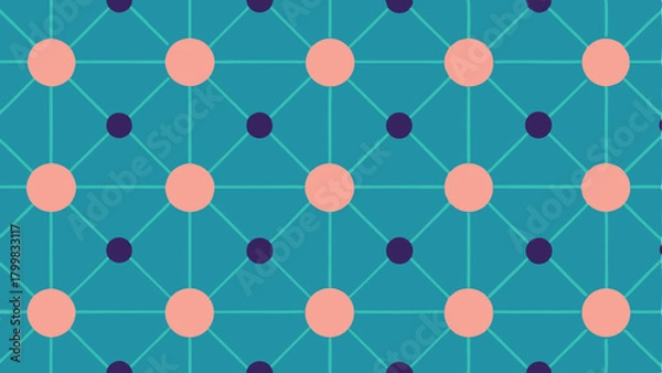 Obraz Teal Blue Background With Pink And Purple Circles Connected By Lines pattern geometric