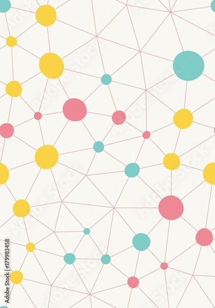 Obraz Dots with connections, seamless triangles pattern. Light background. Vector repeating texture.