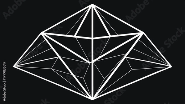 Fototapeta White Geometric Wireframe Diamond Shape On Black Background abstract bright