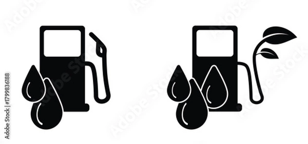 Obraz Car filling pomp station. Biofuel is fuel made from biomass. Bio fuels are available in solid, liquid or gaseous form. Vector refill symbol or pictogram. Cars fill location. Biofuel or biodiesel day.