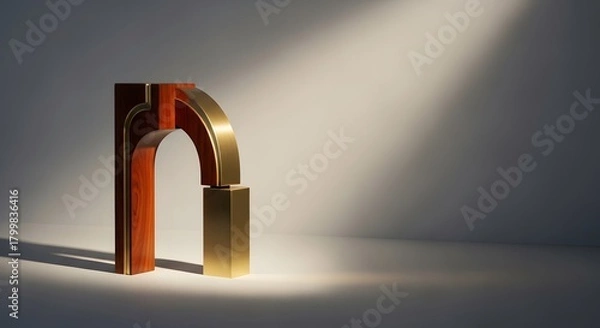 Fototapeta Abstract three dimensional golden figure with orange accents and dramatic lighting