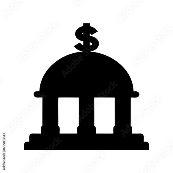 Fototapeta Bank building with dollar sign icon for finance concept Vector, illustration