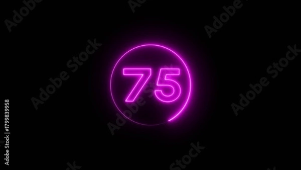 Fototapeta Neon counting 75 number.  Neon number text illustration.