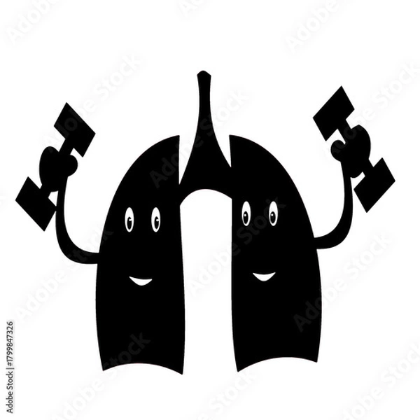 Obraz lungs pair holding dumb bells exercise gym object on hands character funny concept of exercise for lung health silhouette.eps