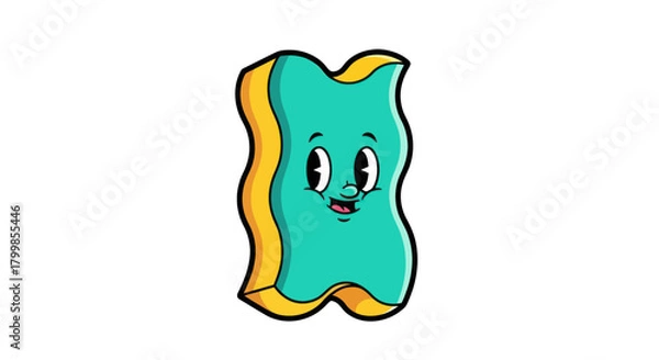 Fototapeta Cartoon Sponge Character with Wavy Edges and Expressive Face.