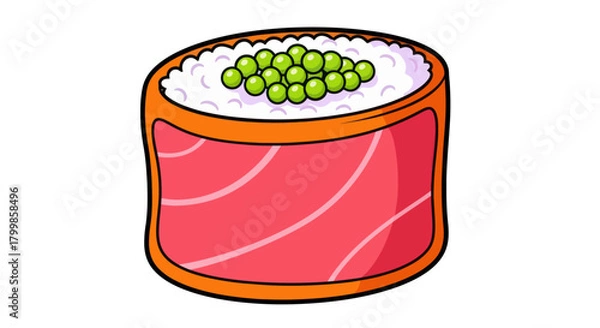 Fototapeta Cartoon gunkan maki sushi roll with salmon and green tobiko.