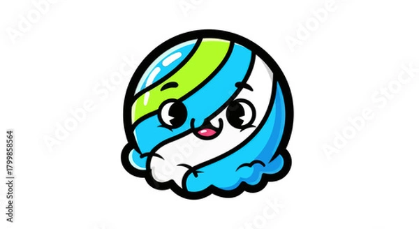 Fototapeta Cartoon Ice Cream Character with Blue and Green Swirls and Cute Face.