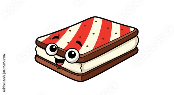 Obraz Cartoon Ice Cream Sandwich Character with Googly Eyes.
