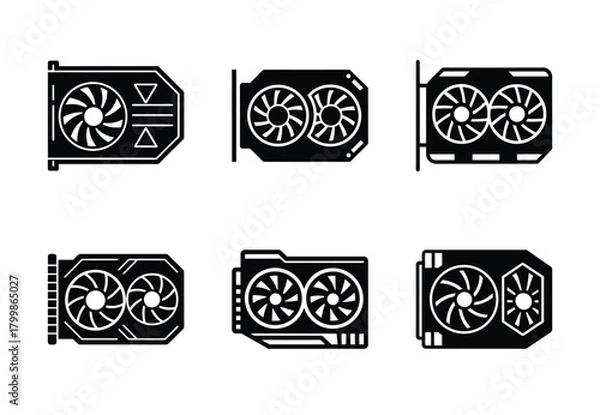 Obraz gpu graphics card vector icon set. Technology silhouette icons