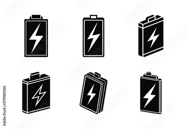 Obraz power bank battery vector icon set. Technology silhouette icons
