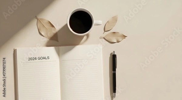 Fototapeta Morning Coffee and 2026 Goal Setting