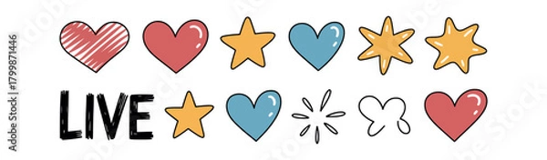 Obraz Hand-Drawn Social Media Live Stream Reaction Doodle Set