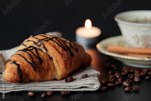 Obraz Croissant mit Kaffeetasse