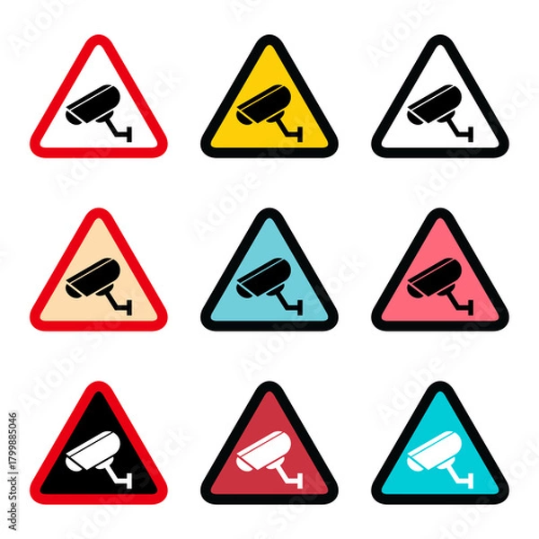 Fototapeta Set of closed circuit television camera icon, CCTV video protection, vector illustration .