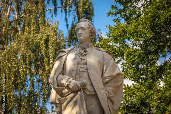 Fototapeta Marble Statue of Johann Wolfgang von Goethe, German Poet, Playwright, Statesman, Scientist, and Philosopher - Close-up with Copyspace