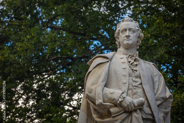 Fototapeta Marble Statue of Johann Wolfgang von Goethe, German Poet, Playwright, Statesman, Scientist, and Philosopher - Close-up with Copyspace