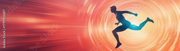 Obraz Silhouette Runner on Abstract Red and Orange Background, Speed , Fitness