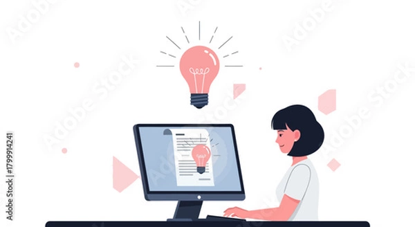 Obraz Creative woman with a bright idea working on a computer in a modern office, generating innovative solutions and fresh perspectives for business growth