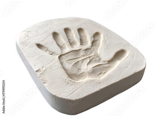 Fototapeta White plaster cast of child's handprint, a symbol of memory