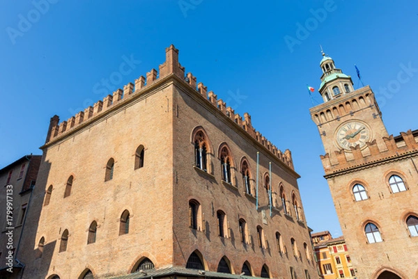 Fototapeta Palazzo dei Notai, a historic building, showcases stunning Gothic architecture in Bologna. It is located by the Basilica of San Petronio, representing the Guild of Notaries.