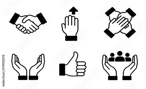 Fototapeta Business Hand Gesture and Teamwork Icon Set