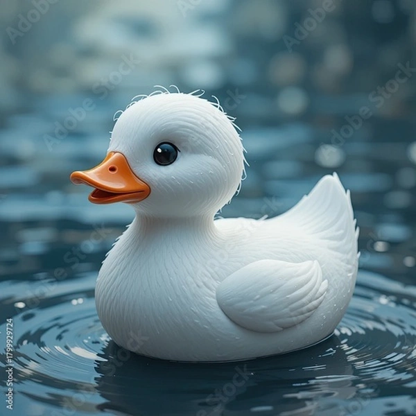 Obraz Playful White Duck Floating on Water, Nature Scene, Close-up View, Tranquil Environment