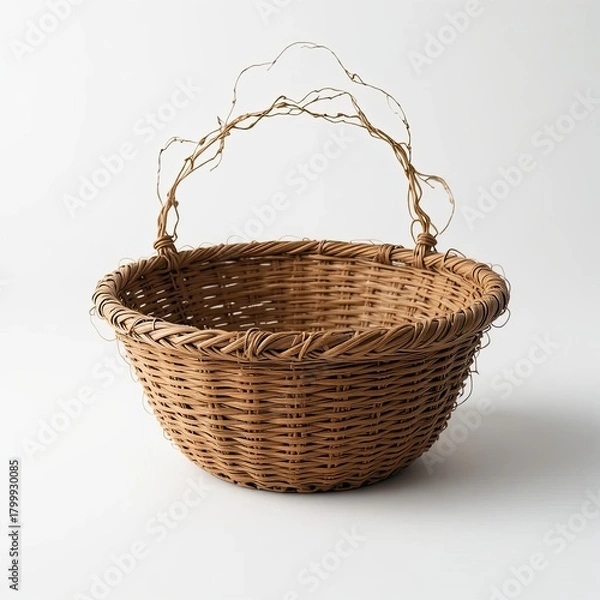 Obraz Woven Basket Still Life on White Background, Artistic Photography, Minimalist Style