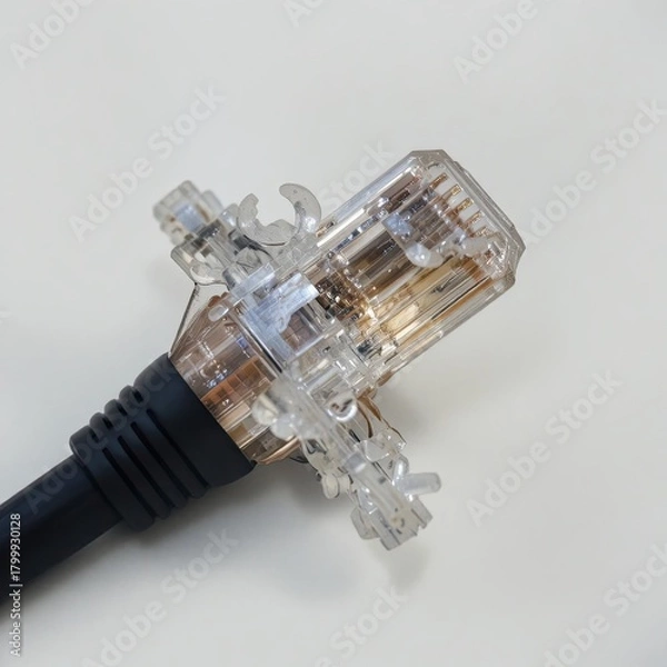 Obraz Close-Up of Transparent Connector Plug on Light Background for Technology and Industry Applications