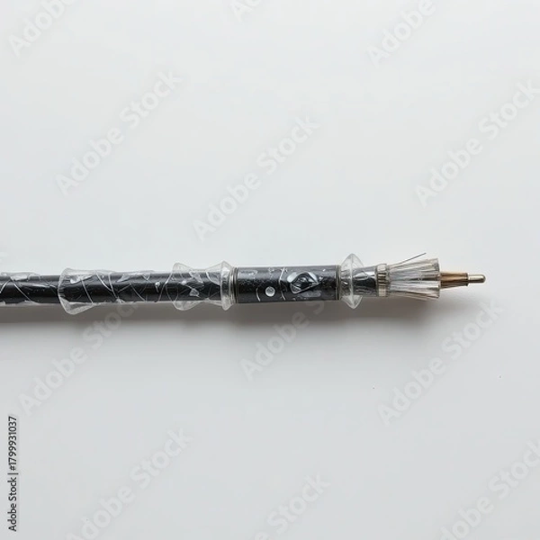 Obraz Close-Up of a Black Cable with Connector on White Background for Technology Applications