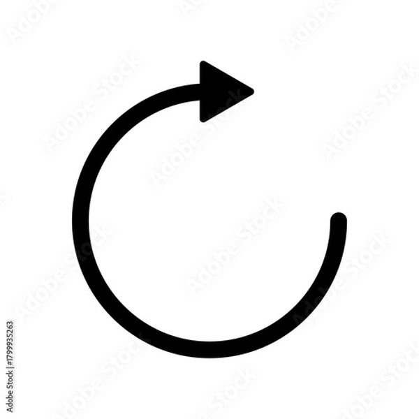 Fototapeta Curved refresh arrow icon, representing reload, update, undo, or repeat functionality in user interfaces, web, and app design.