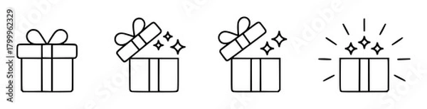 Obraz Set of four line art icons representing gift boxes and surprises
