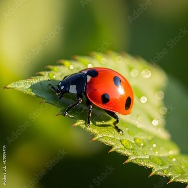 Fototapeta ladybug on green leaf