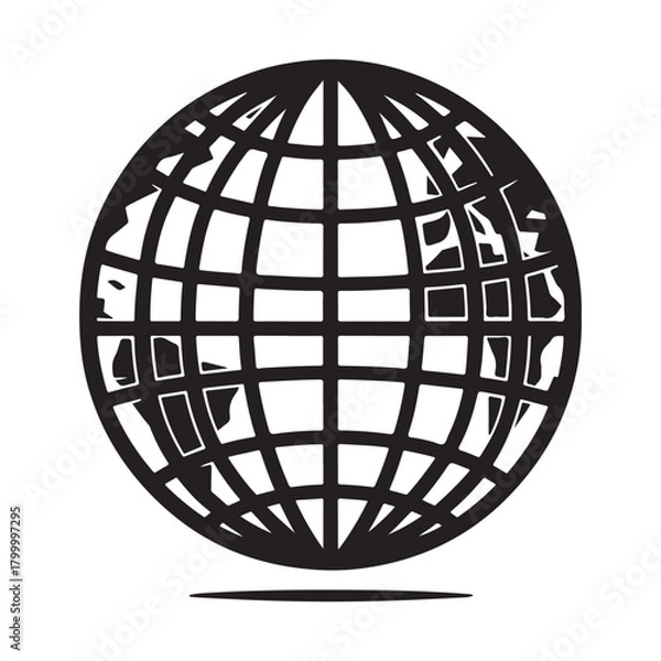 Fototapeta Globe with network vector silhouette outline logo design concept illustration