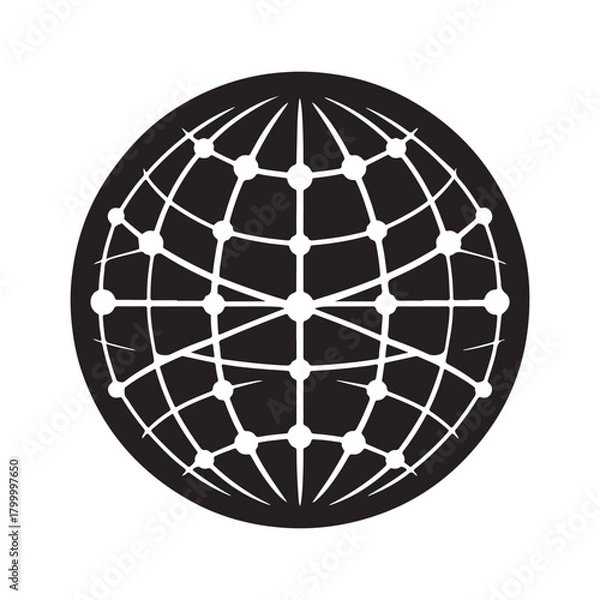 Fototapeta Globe with network vector silhouette outline logo design concept illustration