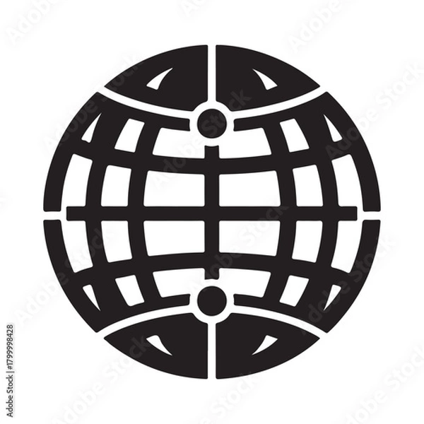 Fototapeta Globe with network vector silhouette outline logo design concept illustration