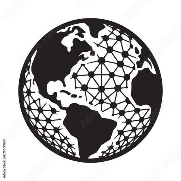 Obraz Globe with network vector silhouette outline logo design concept illustration