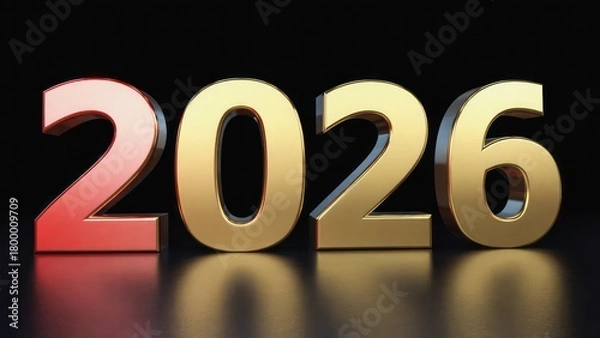 Obraz Red-gold gradient “2026” centered on a black background, 
