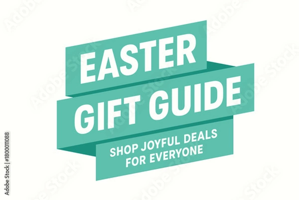 Fototapeta Flat vector banner design text Easter Gift Guide subtitle Shop joyful deals for everyone bold geometric font mint and white palette ribbon folded shape