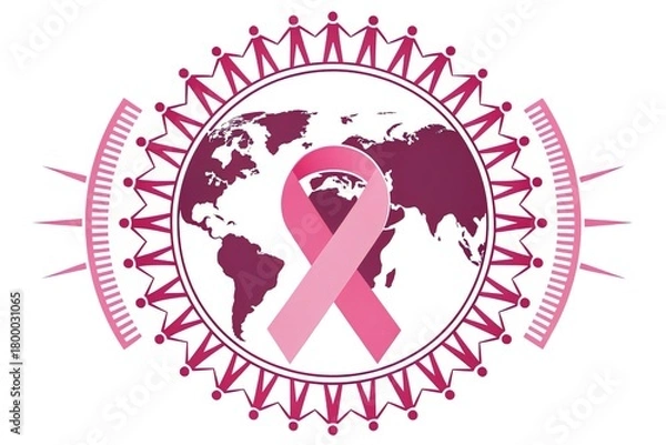 Obraz Global community unites with pink ribbon for breast cancer awareness and support