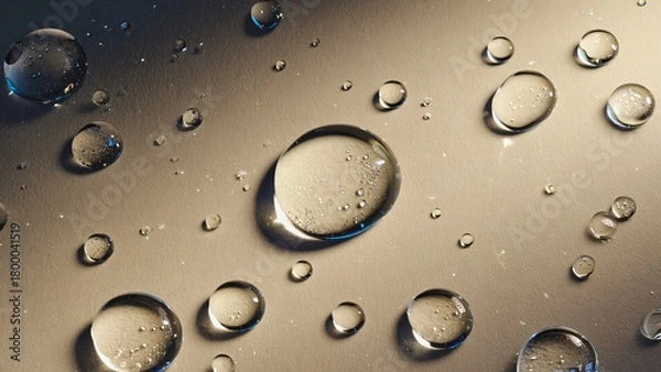 Fototapeta Macro Water Droplets on Textured Metallic Surface | Golden and Silver Reflections
