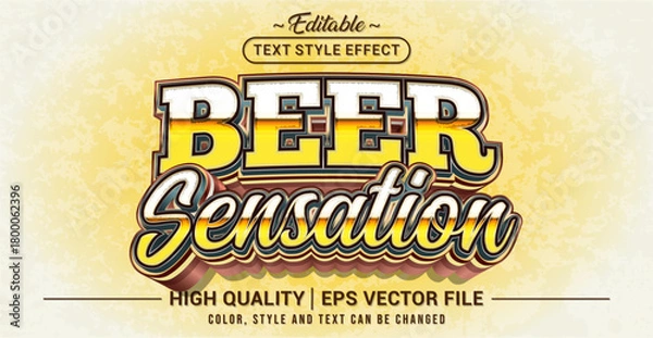 Obraz Editable text effect vector “Beer Sensation” with a fun, bold, and refreshing style, perfect for bar events, pub promotions, festival posters, and beverage branding.