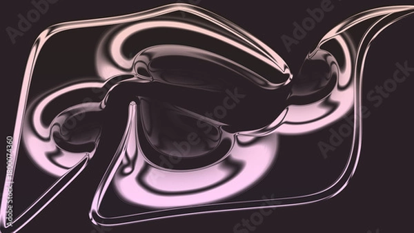 Fototapeta Abstract pink liquid metal art with swirling reflective curves and motion