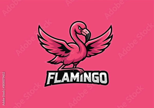 Fototapeta Fiery pink flamingo gaming logo design - Gaming logo - Gaming Mascot - esport mascot vector illustration