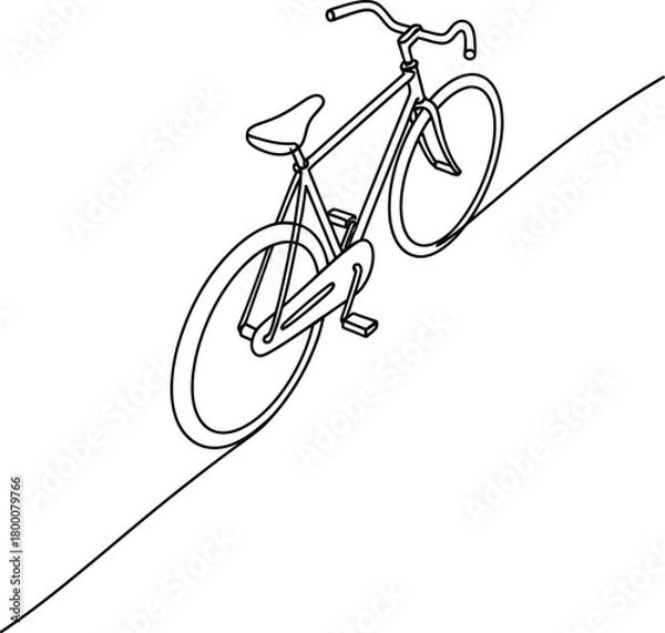 Fototapeta Minimalist bicycle outline drawing riding up a slope illustrating continuous effort determination and overcoming challenges uphill climb
