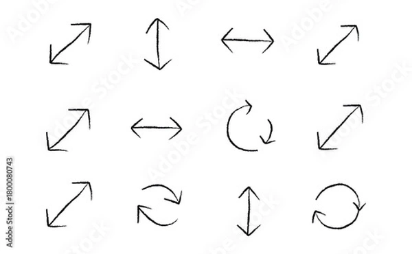 Fototapeta Hand drawn sketch arrows minimal doodle icons for digital design