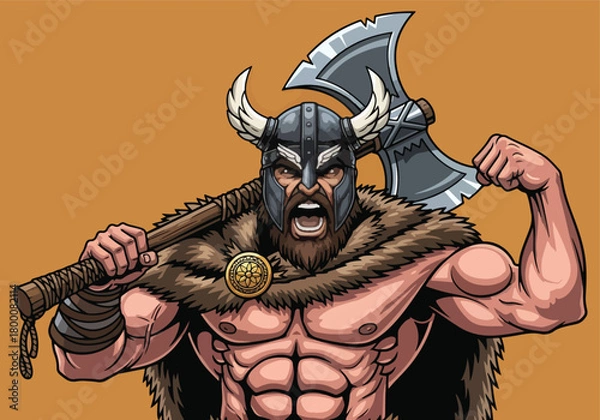 Fototapeta Fierce viking warrior with axe gaming logo - Gaming logo - Gaming Mascot - esport mascot vector illustration