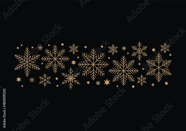 Fototapeta Elegant Gold Snowflake Border on Black Background