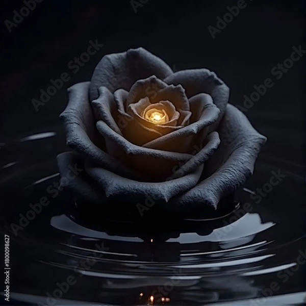 Fototapeta Rose floating in water against a dark background