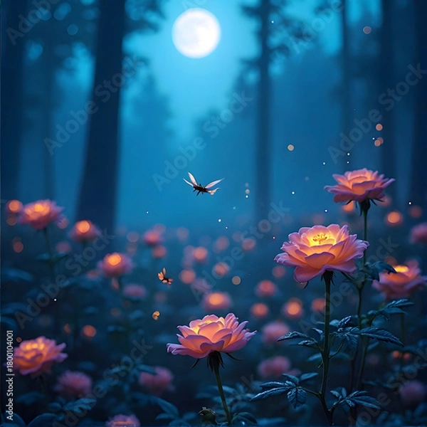 Fototapeta Spring flowers and butterflies in a bright colorful sky