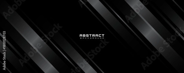 Fototapeta 3D black silver abstract background overlap layer on dark space with diagonal lines effect decoration. Modern graphic design element stripes style concept for web, art, flyer, card, or brochure cover